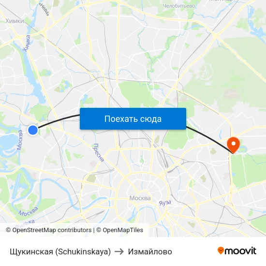 Щукинская (Schukinskaya) to Измайлово map