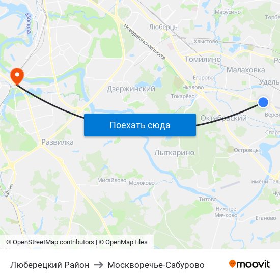 Люберецкий Район to Москворечье-Сабурово map