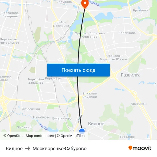 Видное to Москворечье-Сабурово map