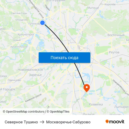 Северное Тушино to Москворечье-Сабурово map