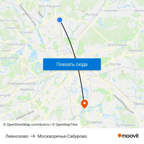Лианозово to Москворечье-Сабурово map