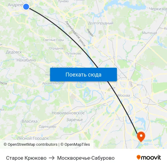 Старое Крюково to Москворечье-Сабурово map