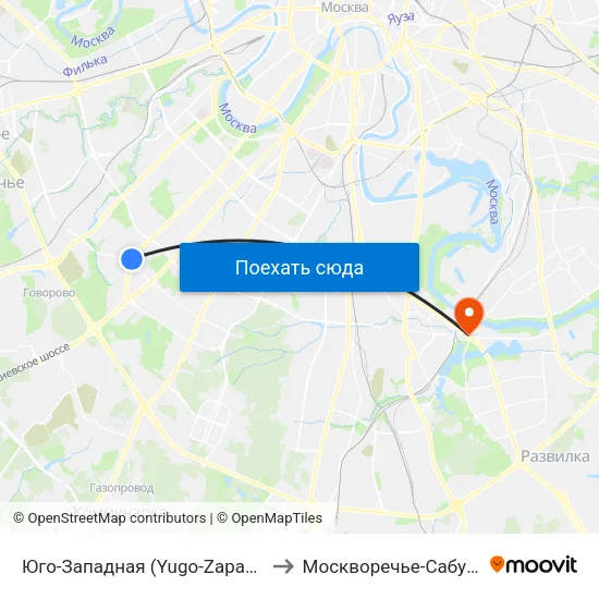 Юго-Западная (Yugo-Zapadnaya) to Москворечье-Сабурово map