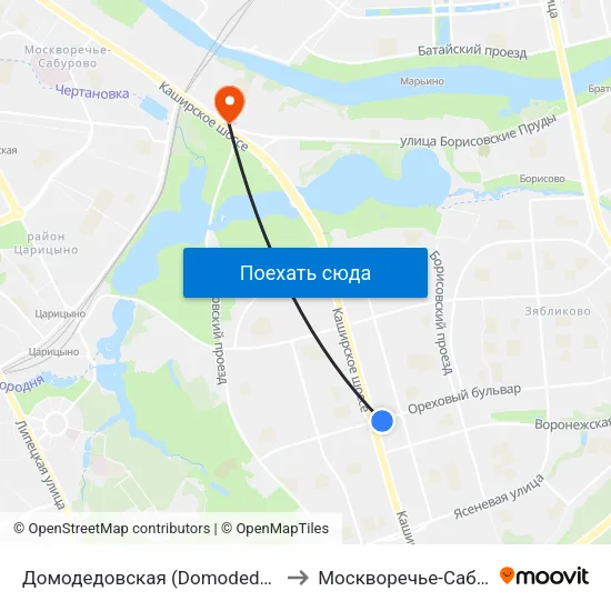 Домодедовская (Domodedovskaya) to Москворечье-Сабурово map