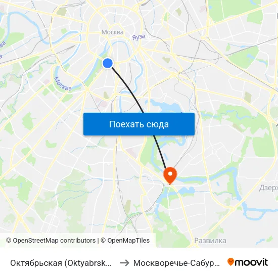 Октябрьская (Oktyabrskaya) to Москворечье-Сабурово map