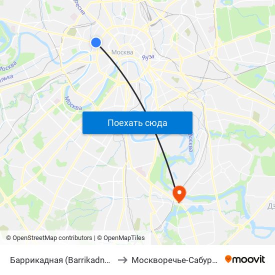 Баррикадная (Barrikadnaya) to Москворечье-Сабурово map