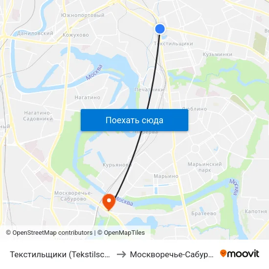 Текстильщики (Tekstilschiki) to Москворечье-Сабурово map