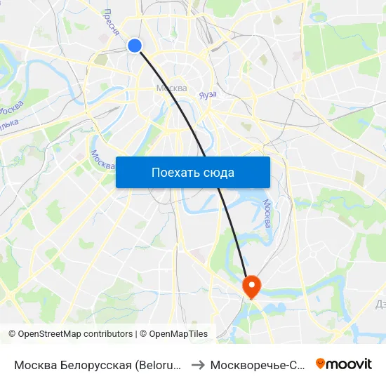 Москва Белорусская (Belorussky Station) to Москворечье-Сабурово map