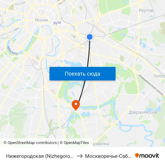 Нижегородская (Nizhegorodskaya) to Москворечье-Сабурово map