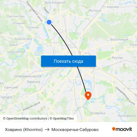 Ховрино (Khovrino) to Москворечье-Сабурово map