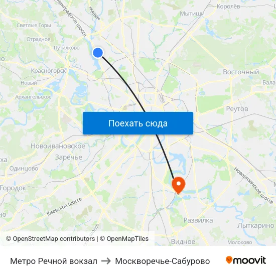 Метро Речной вокзал to Москворечье-Сабурово map