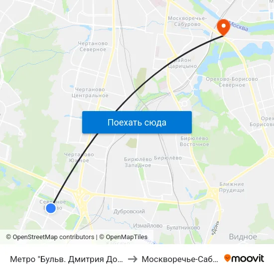 Метро "Бульв. Дмитрия Донского" to Москворечье-Сабурово map