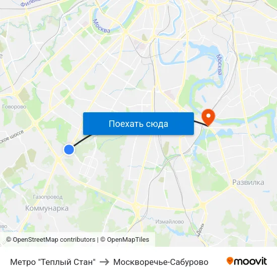 Метро "Теплый Стан" to Москворечье-Сабурово map