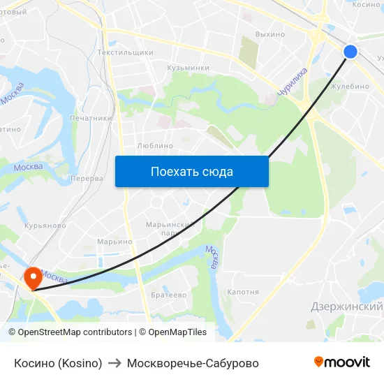 Косино (Kosino) to Москворечье-Сабурово map