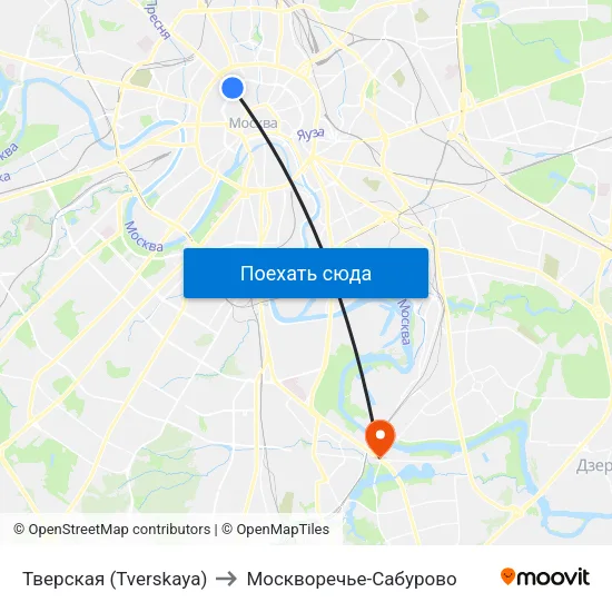 Тверская (Tverskaya) to Москворечье-Сабурово map