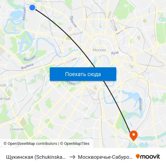 Щукинская (Schukinskaya) to Москворечье-Сабурово map