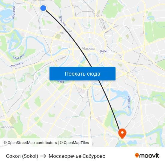 Сокол (Sokol) to Москворечье-Сабурово map