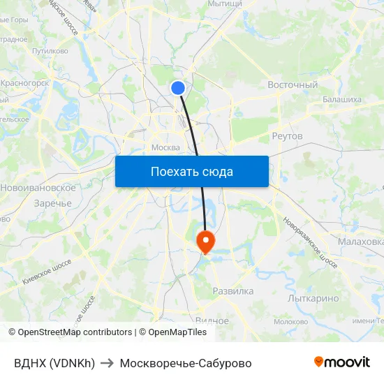 ВДНХ (VDNKh) to Москворечье-Сабурово map