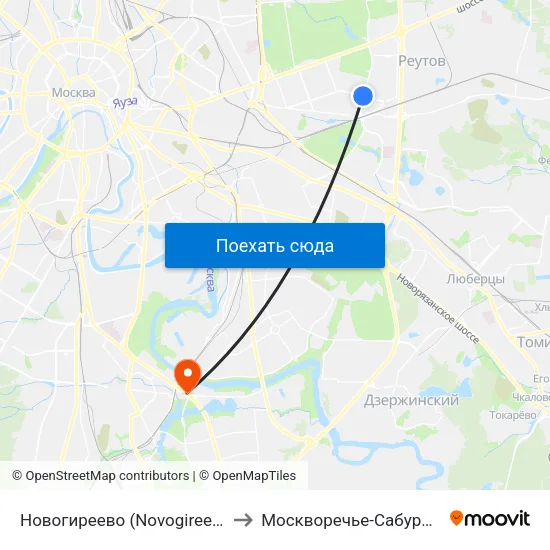 Новогиреево (Novogireevo) to Москворечье-Сабурово map