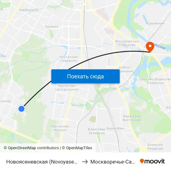 Новоясеневская (Novoyasenevskaya) to Москворечье-Сабурово map
