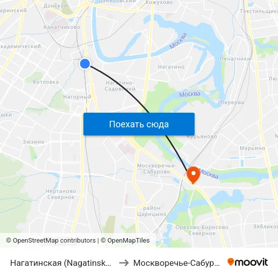 Нагатинская (Nagatinskaya) to Москворечье-Сабурово map