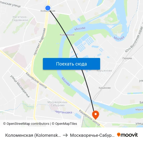 Коломенская (Kolomenskaya) to Москворечье-Сабурово map