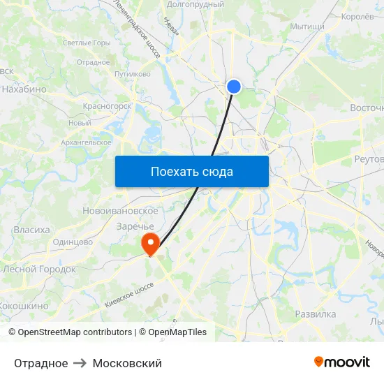 Отрадное to Московский map