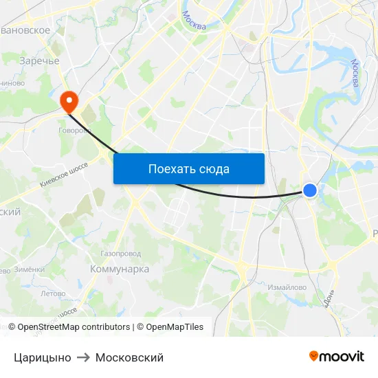 Царицыно to Московский map