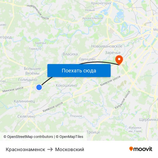 Краснознаменск to Московский map