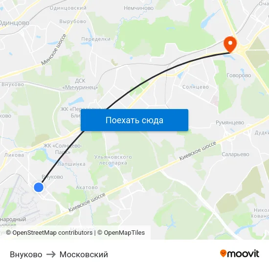 Внуково to Московский map