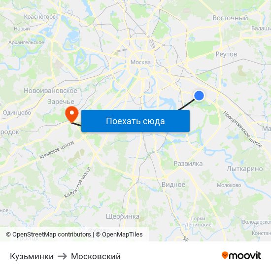 Кузьминки to Московский map