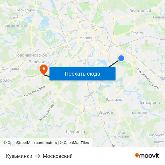 Кузьминки to Московский map