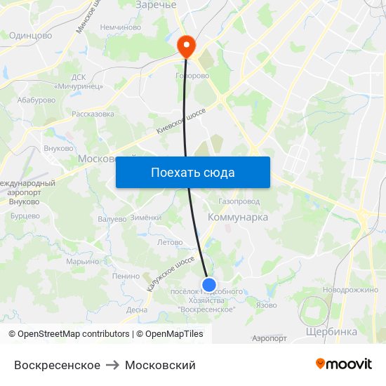 Воскресенское to Московский map