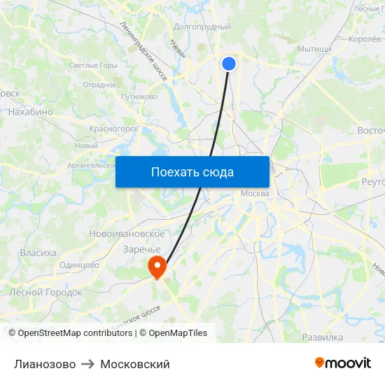 Лианозово to Московский map