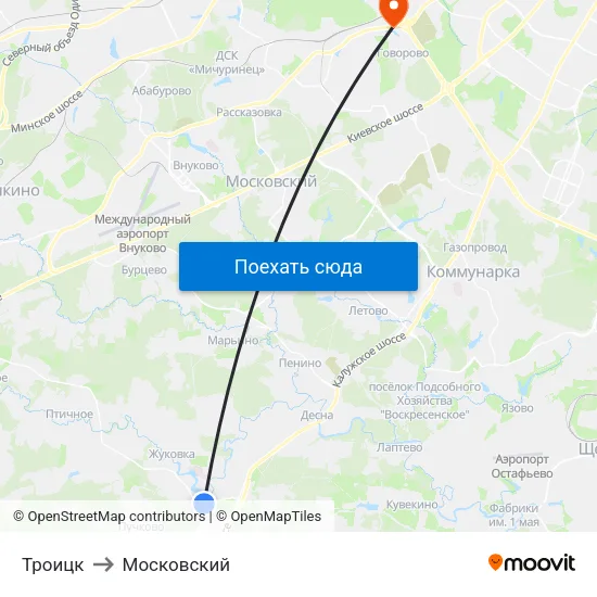 Троицк to Московский map