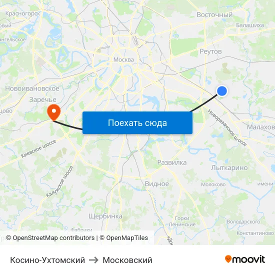 Косино-Ухтомский to Московский map