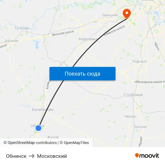 Обнинск to Московский map