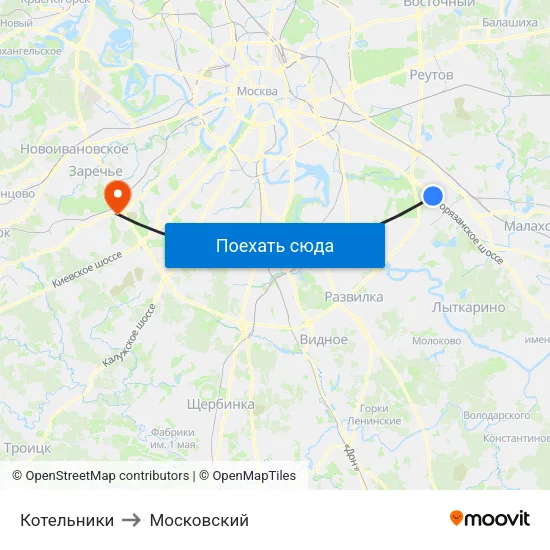 Котельники to Московский map