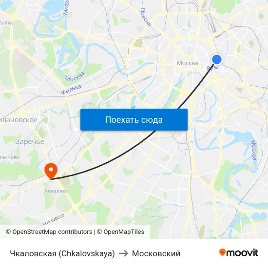 Чкаловская (Chkalovskaya) to Московский map