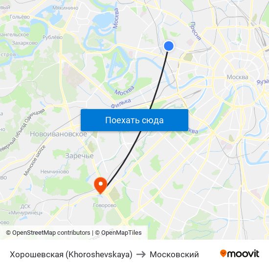 Хорошевская (Khoroshevskaya) to Московский map