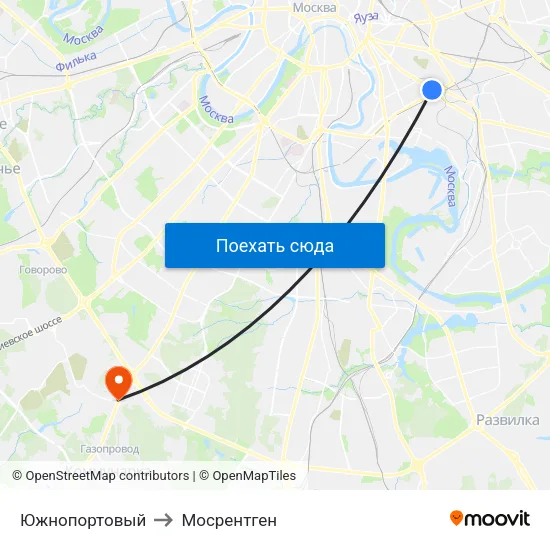 Южнопортовый to Мосрентген map