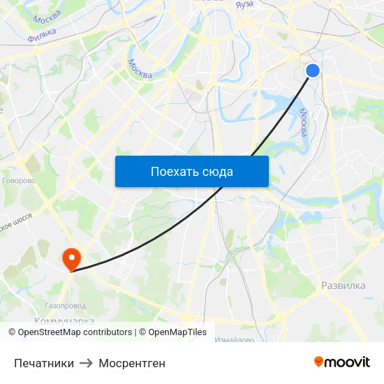 Печатники to Мосрентген map