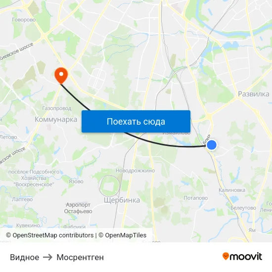 Видное to Мосрентген map