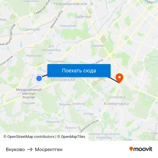 Внуково to Мосрентген map