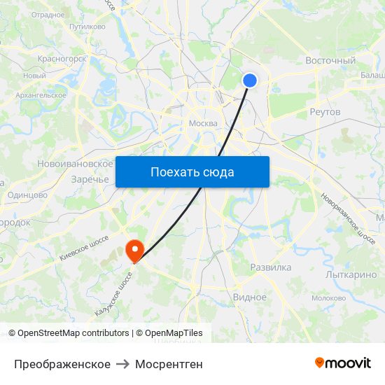 Преображенское to Мосрентген map