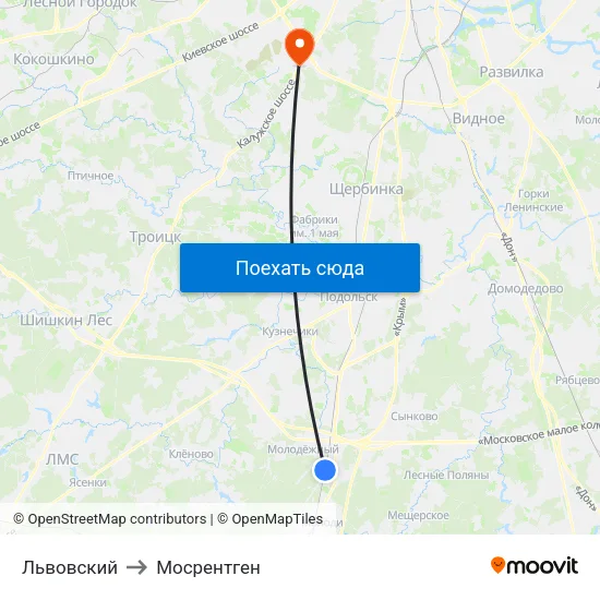 Львовский to Мосрентген map