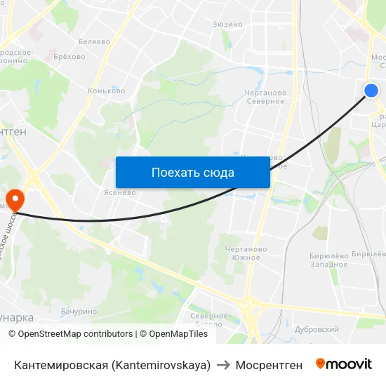 Кантемировская (Kantemirovskaya) to Мосрентген map
