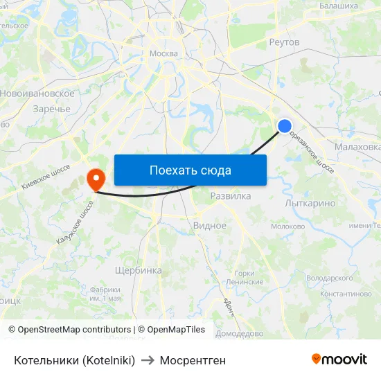 Котельники (Kotelniki) to Мосрентген map