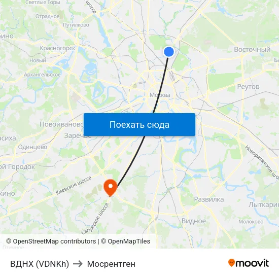 ВДНХ (VDNKh) to Мосрентген map