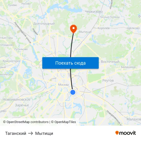 Таганский to Мытищи map